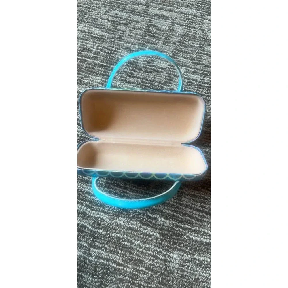Iridescent Mermaid Scale Hard Shell Glasses Case with Handles Teal Holographic